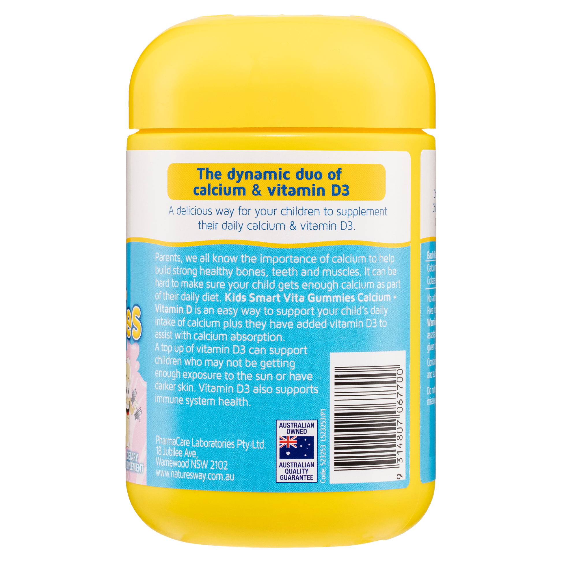Nature's Way Kids Smart Vita Gummies Calcium + Vitamin D 60's - back label