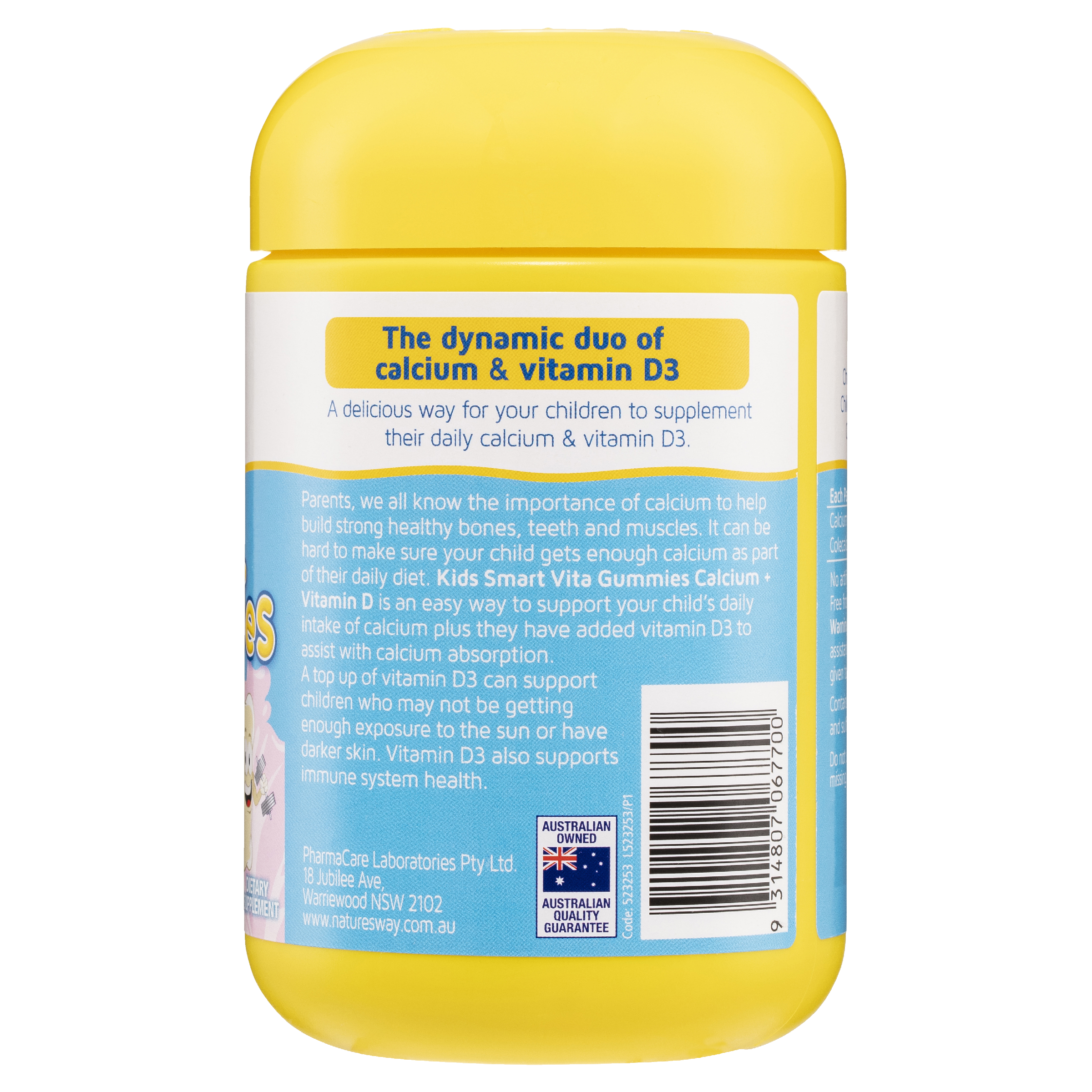 Nature's Way Kids Smart Vita Gummies Calcium + Vitamin D 60's - back label