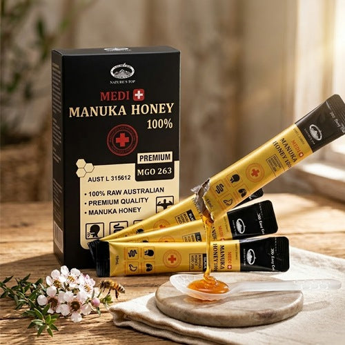 Nature's Top Medi Manuka Honey Sticks MGO 263+ 10 Sticks pack detail