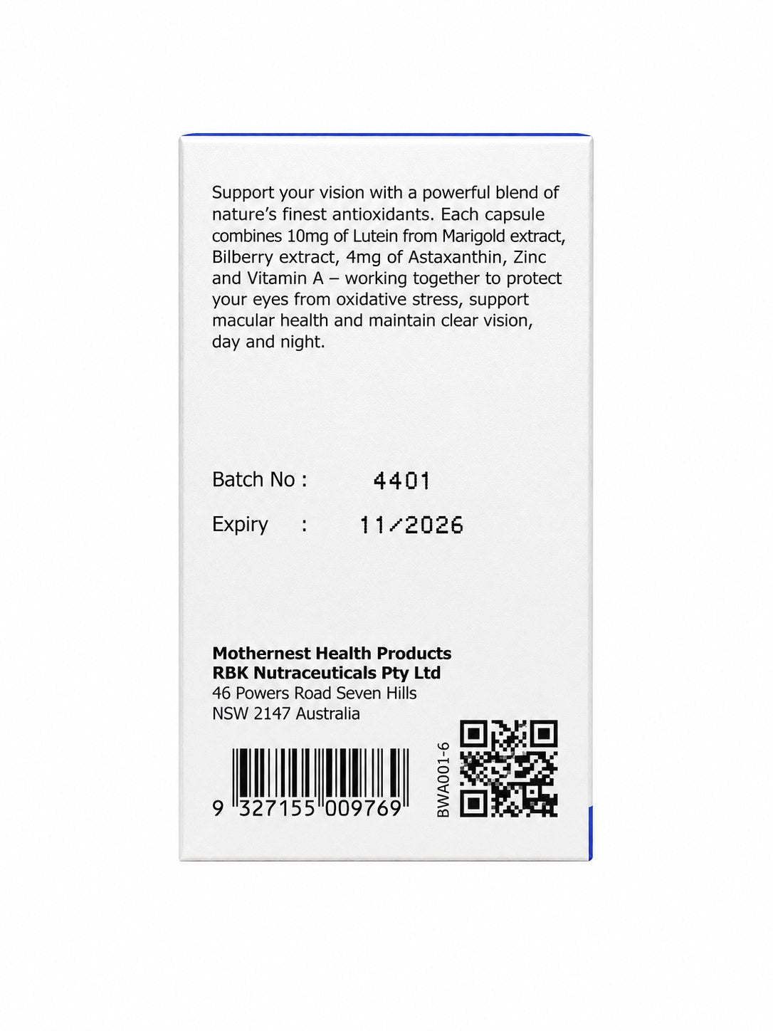 Mothernest Eye Care Plus 60 Capsules back of pack with description