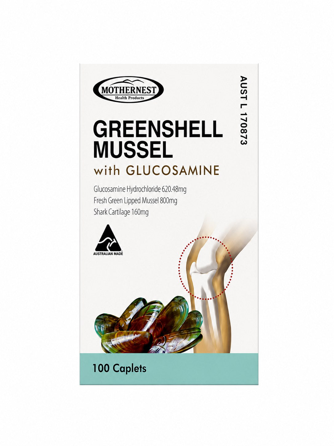 Mothernest Greenshell Mussel with Glucosamine 100 Caplets front of pack