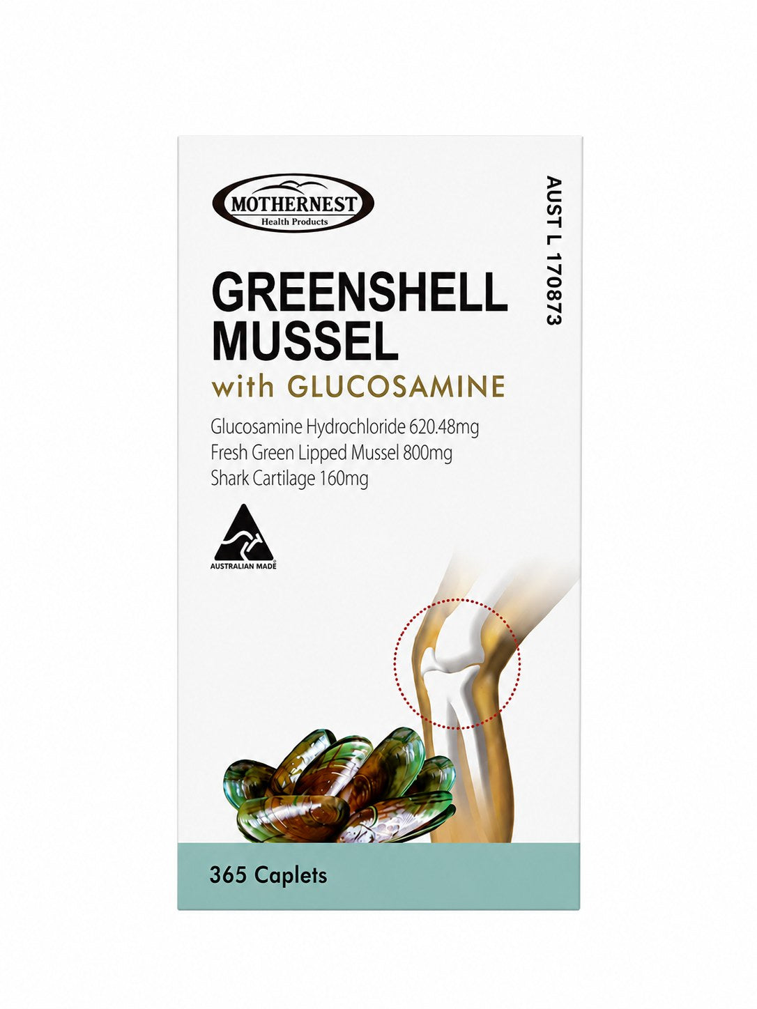 Mothernest Greenshell Mussel with Glucosamine 365 Caplets front of pack
